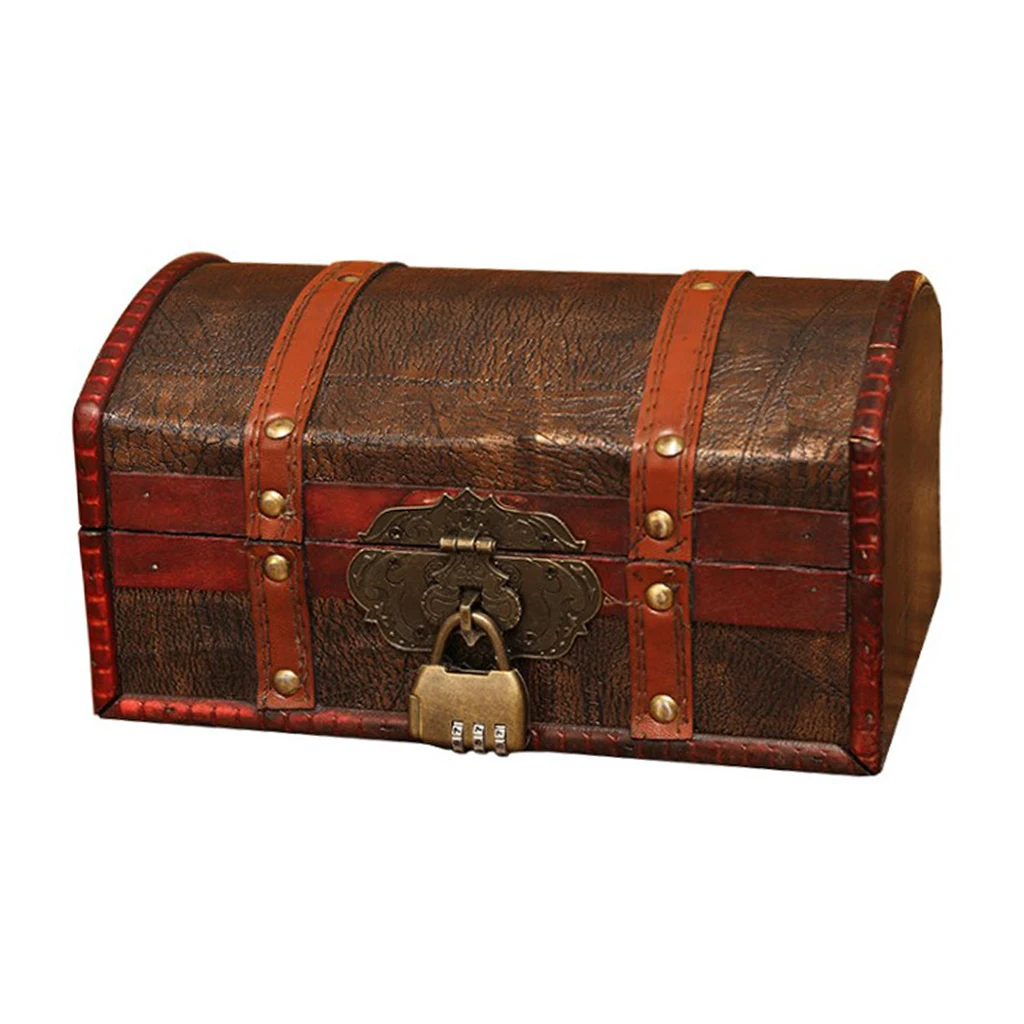 Large Size Wooden Treasure Chest Necklace Password Lock Storage Case Organizer