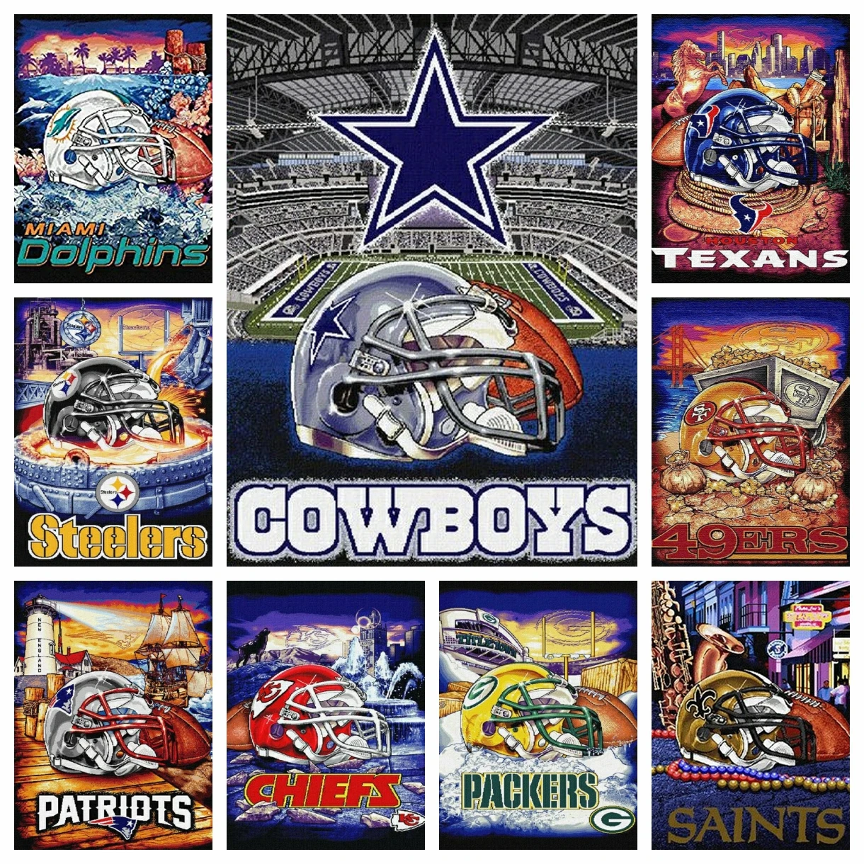 5D Diy Diamond Painting Cross Stitch Embroidery Mosaic American Football Poster Full Round Drill Home Decor Wall Painting