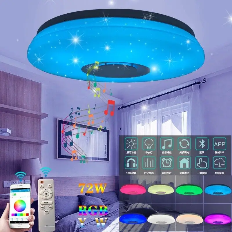 luz de teto led starlight com bluetooth music speaker lampada dimmable flying saucer 72w 01