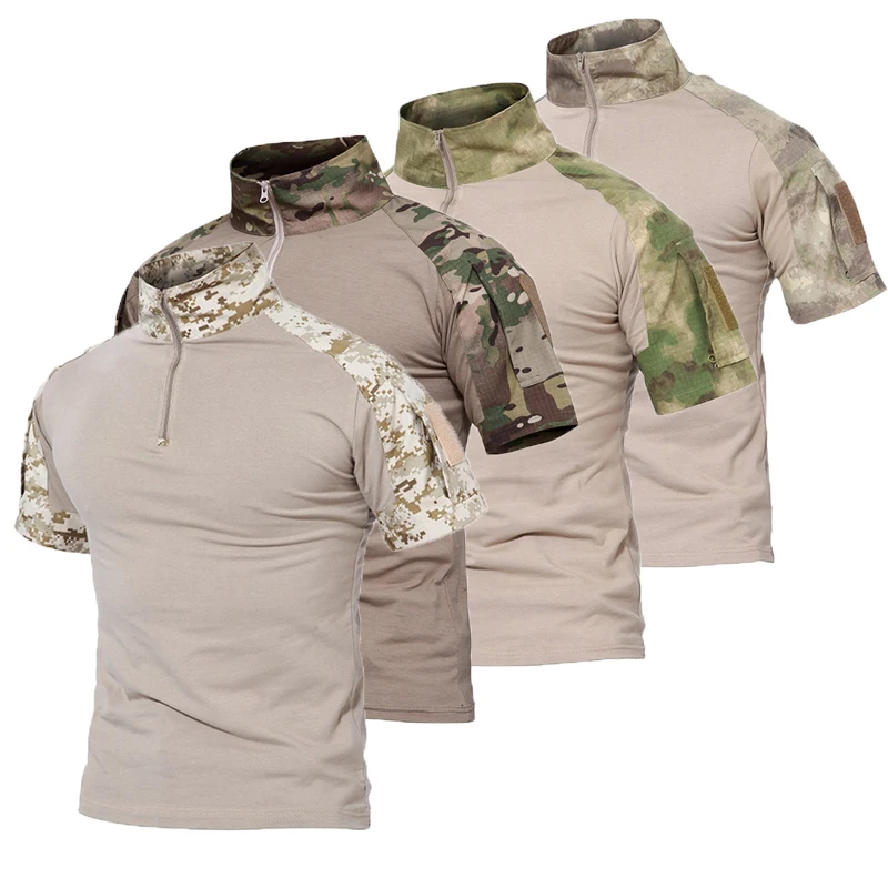 Camicia tattica estiva a maniche corte da uomo camicia da combattimento con cerniera in cotone escursionismo Camoufalge magliette softair CP