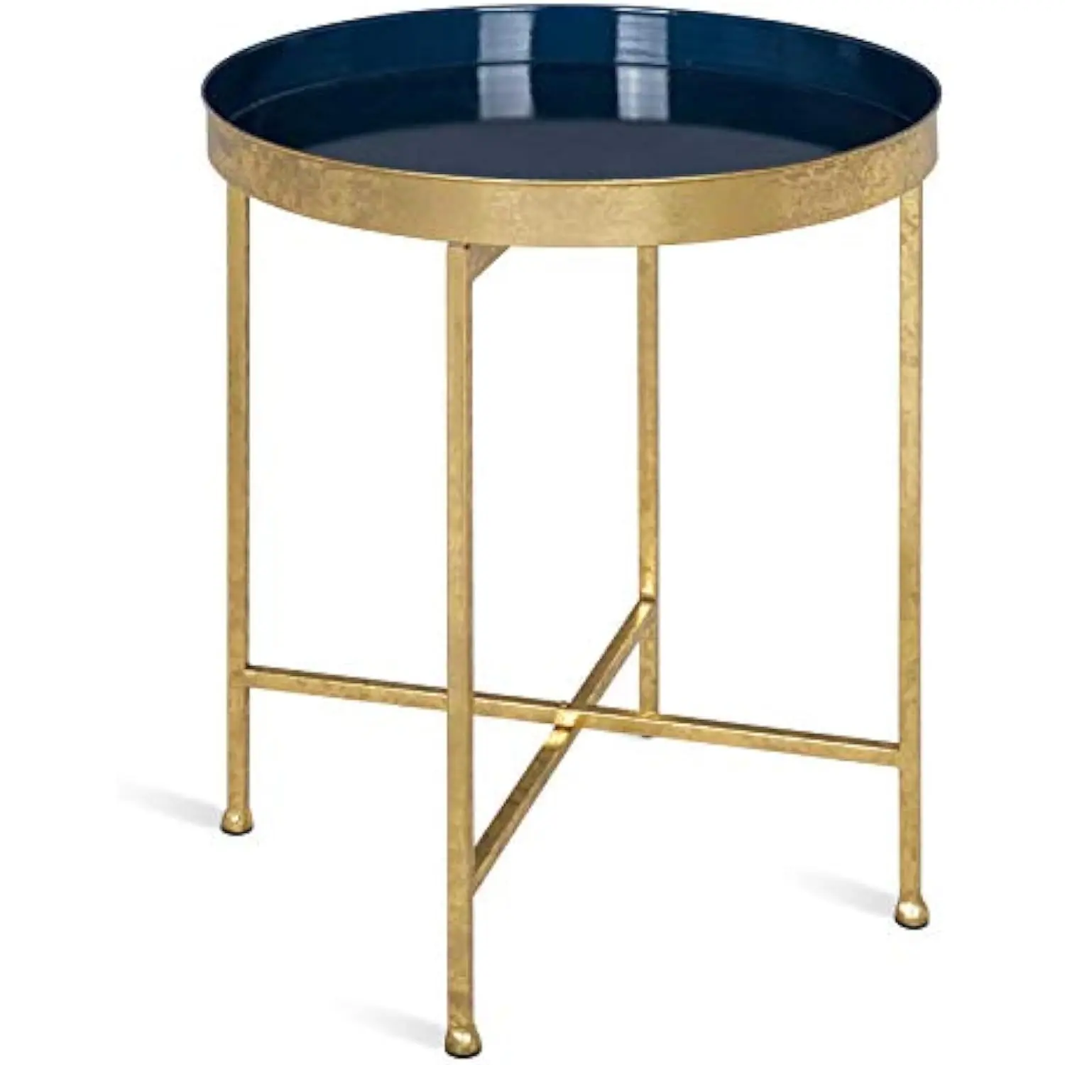 

Celia Metal Foldable Round Accent Table, 18.25 X 18.25 X 22, Navy Surface and Gold Frame, Modern Minimalist Design and Detacha