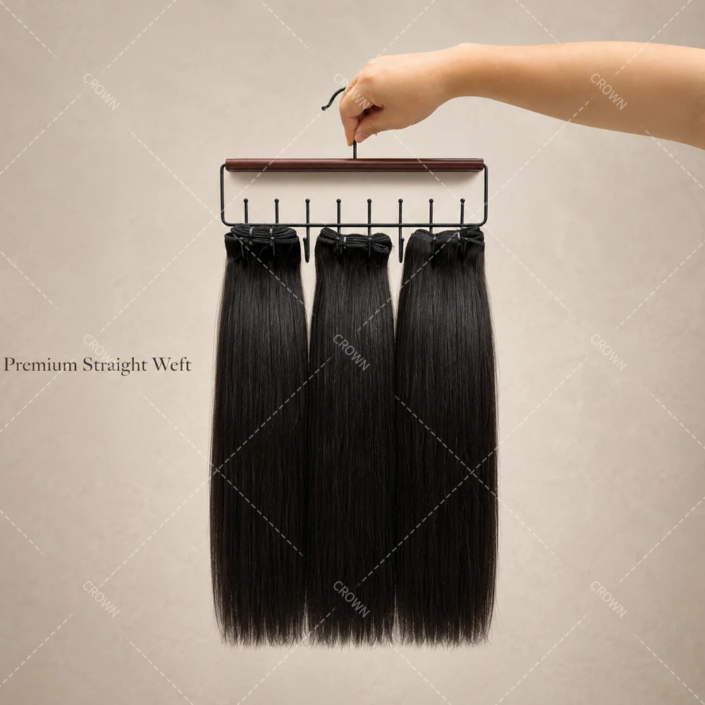 

16A Straight Human Hair Bundles Natural Black Flat Weft For Ponytail Sew In Quick Weave No Tangle No Shedding Full Thick Ends