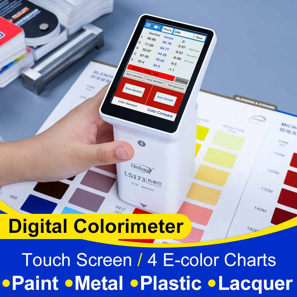 Portable Digital Colorimeter High Precision Handheld Color Meter for Measuring Paints Plastics Color Difference with D/8 LS173