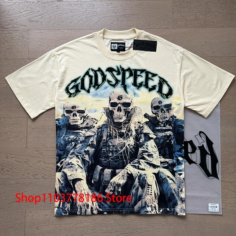 Godspeed Short Sleeve Tops Skeleton Print Men's Street Cool Hip Hop Style Clothes GOD SPEED T-Shirts One Day Shipped Out