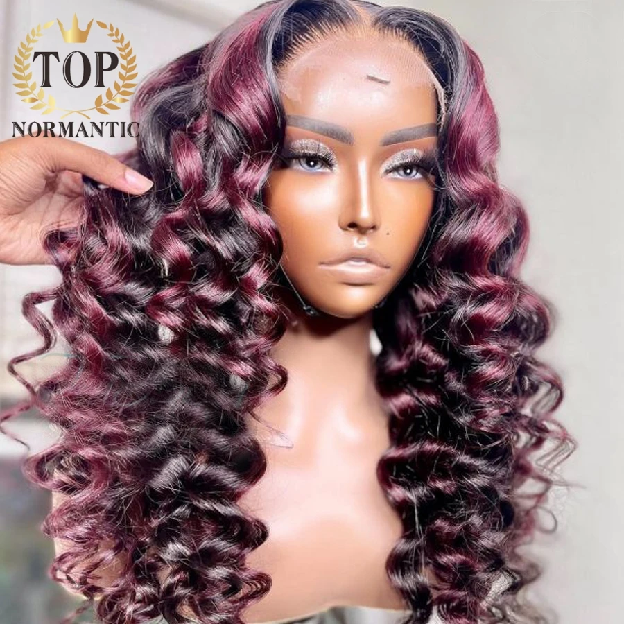 Topnormantic Highlight Purple Color Loose Wave Wig with Baby Hair 13x6 Lace Front Remy Brazilian Human Hair Wigs for Black Women