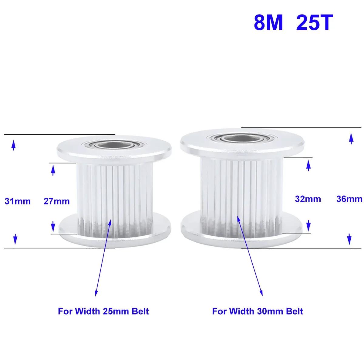 25 Teeth HTD 8M Idler Timing Pulley Aluminum Synchronous Driven Wheel Bore 10/12/15/20/25/30mm For Width 25 30mm 8M Timing Belt