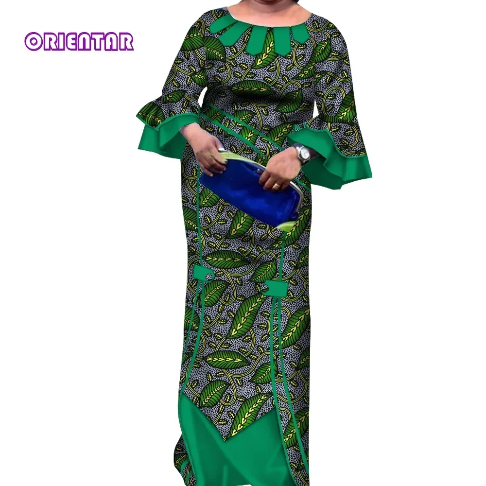 African Dresses for Women Casual Flare Sleeve Long Maxi Dress African Print Evening Dress Women Plus Size Anakra Dress WY4154