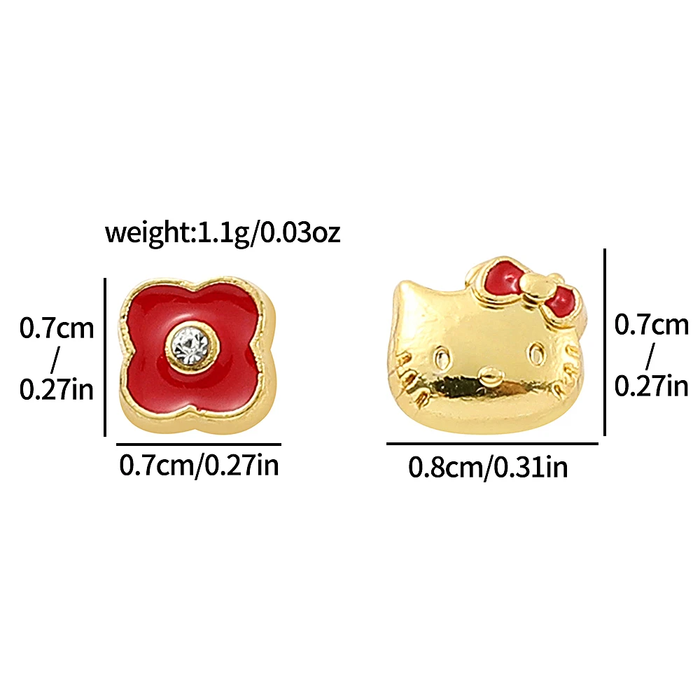 Anime Sanrio Hello Kitty Earrings four-leaf Clover Cat's eye stone Ear Stud Gold Color Cute Cartoon jewelry Hallow  gift