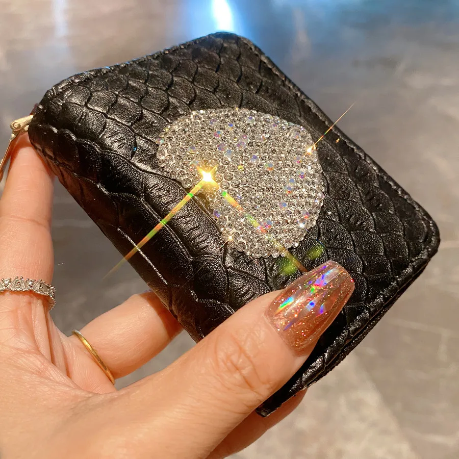 PU Large-Capacity Card Bag with Rhinestone 20 Card Slots Love Certificate Driving Credit ID Bank Card Coin Purse Holder