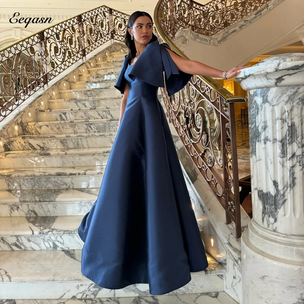

Navy Blue Satin Evening Dresses 2025 A-line robes de soirée Sleeveless Party Dress Floor-Length Wed Party Gown Customized