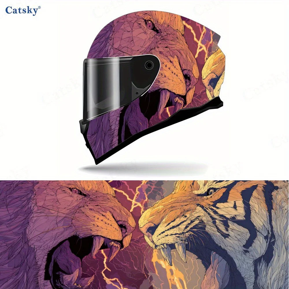 Art - Beast Clash Helmet PVC ملصق واقٍ، ملحق ديكور خارجي لخوذة الدراجة النارية، فين مقاوم للماء وذاتي اللصق