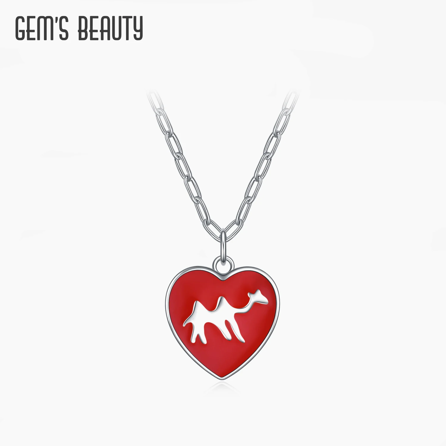 

GEM'S BEAUTY 18K White Gold Filled 925 Sterling Silver Necklace Enamel Camel Red Heart Pendant Necklace For Women Fine Jewelry