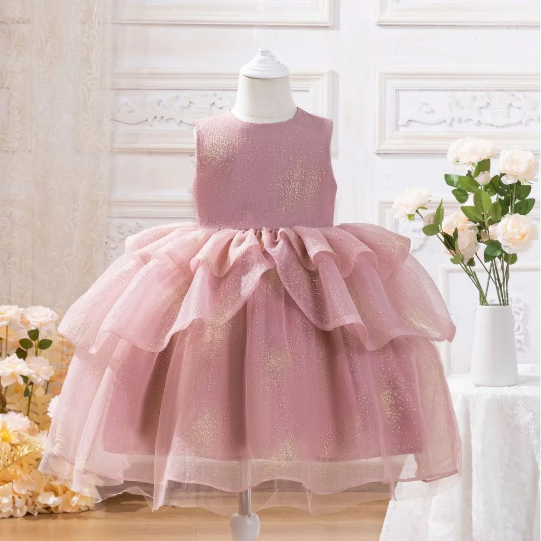 

New Girl's Lotus Root Pink One Year Spring/Summer Sleeveless Children's Mesh Princess Dress