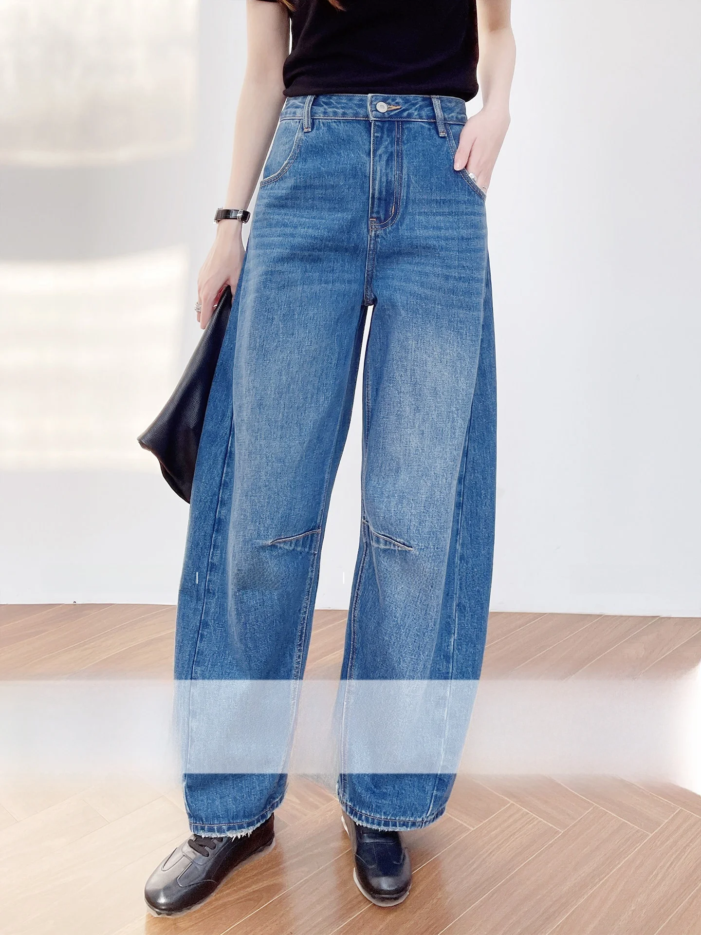 

Корейские джинсы из длинноволокнистого хлопка свободного кроя, 3D-эффект, женские, с высокой талией, весенние, новые, повседневные, на пуговицах...