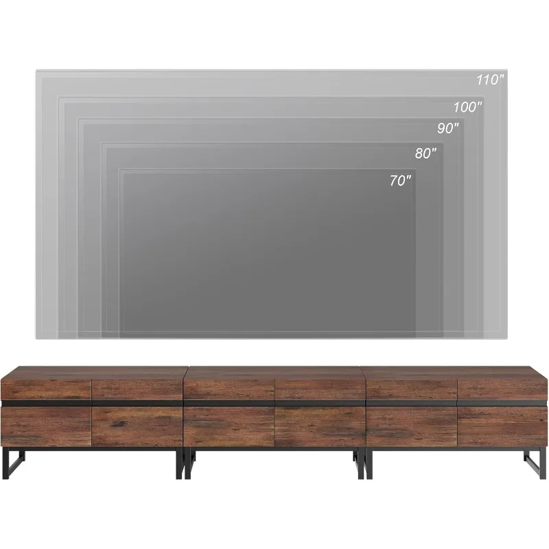 3 in 1 Modern TV Stand for TVs up to 110 inch, Wood Entertainment Center TV Console with Storage Cabinets and Metal Base