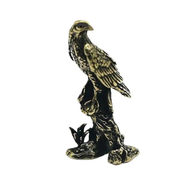 C 1Pc new Vintage Copper Plated Bird Figurine Sculpture Crafts Handmade Eagle Ornament Home Office Desk Animal Decoration