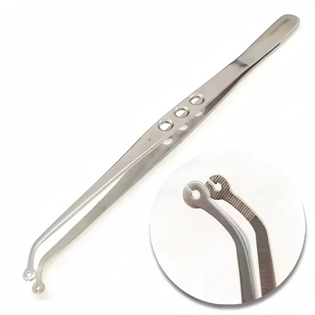 Dental Stainless Steel Suture Tweezers  Operation Stitching Tweezer with Hole Piercing Tool Forceps Serrated Tip for Dental Lab