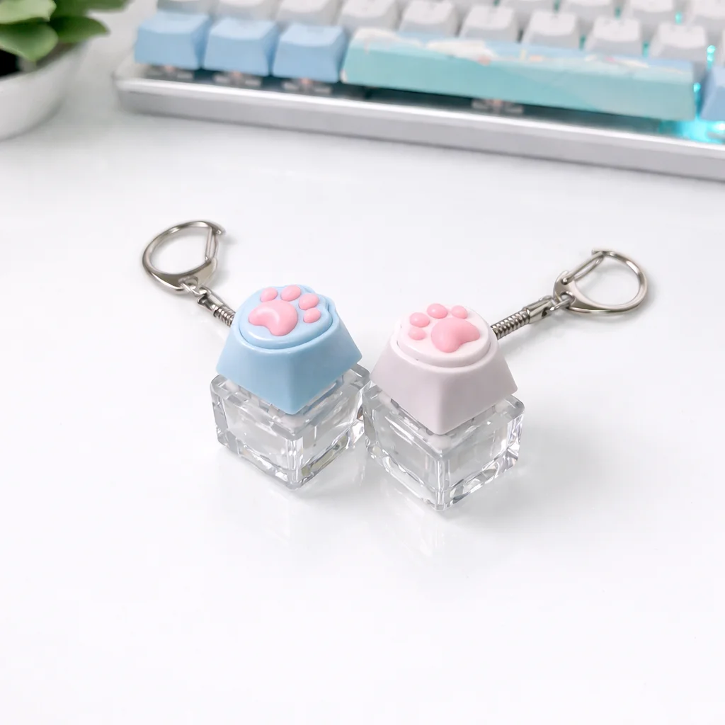 Cat Paw Keychain Key Ring | Clicky Press Fidget Stress Reliever | Keyboard Switch Keycap Tester Gift