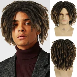 GNIMEGIL Synthetische Zopf-Perücken, 35,6 cm, kurze Perücke für Männer, Afro-Bob, Ombre, braun, gehäkelt, Twist-Haar, Dreadlocks-Perücke, natürlicher Rasta