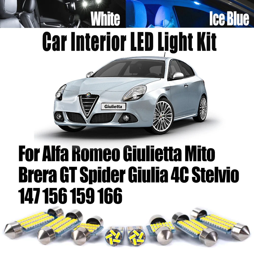 LED Interior Reading Light Kit For Alfa Romeo Giulietta Mito Brera GT Spider Giulia 4C Stelvio 147 156 159 166 Canbus Car Bulbs