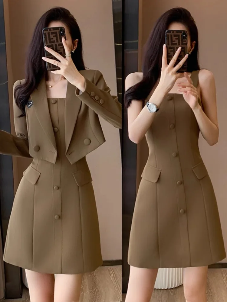 

Caramel Color Short Suit Jacket Women's Miniature Spring Autumn New Style Professional Dress Two-Piece Set Fashionable Commut...