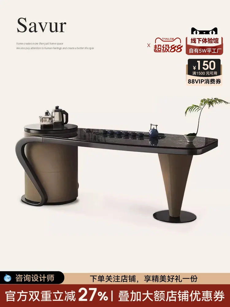 Chengjun office tea table and kettle integrated designer light luxury rock slab modern simple solid wood tea table and chair
