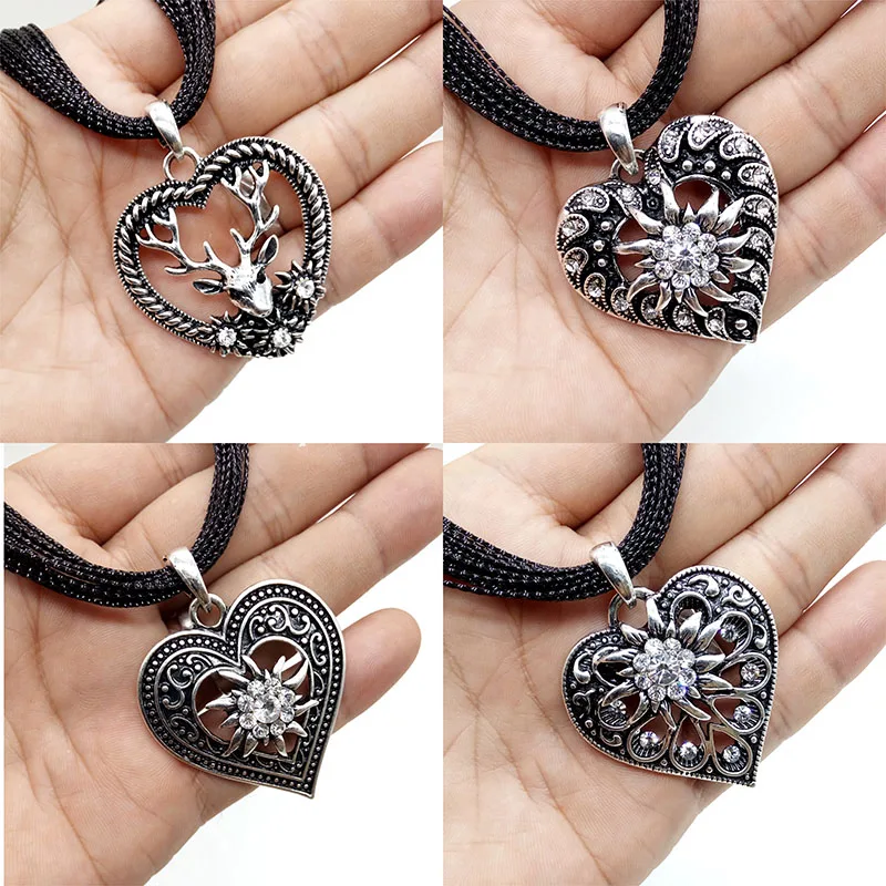 Vintage Fashion Edelweiss Flowers Pendant Necklace for Women Oktoberfest Traditional Dirndl Costume Choker Jewerlry Wholesale