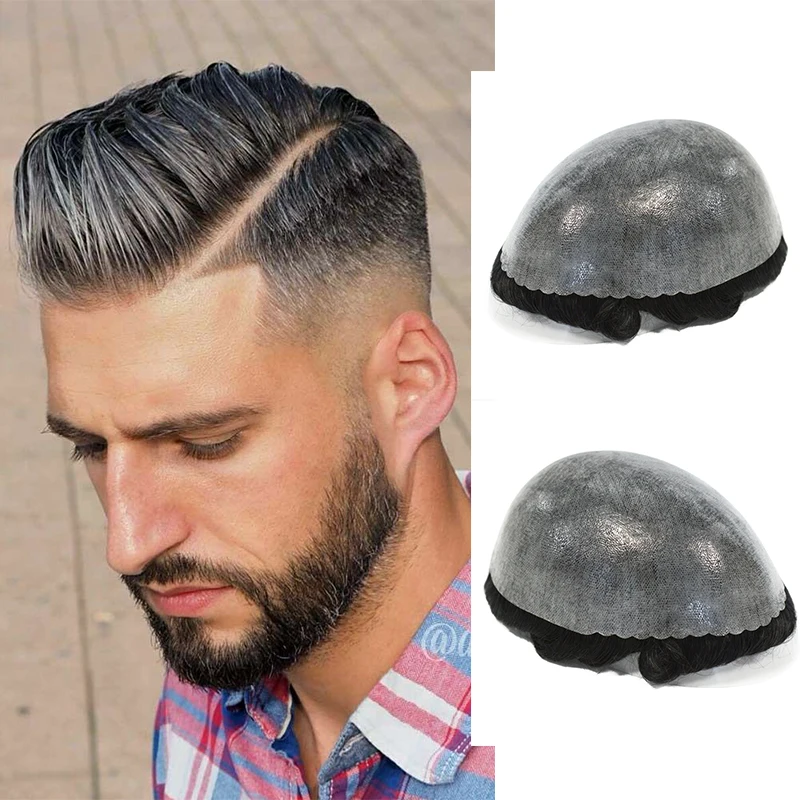 30mm maschinell hergestelltes menschliches Haar Toupet volle Haut pu injiziert Haare rsatz systeme Kapillar prothese natürlichen Haaransatz Männer Perücke