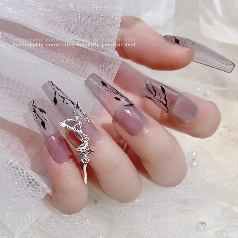 10Pcs New Butterfly Pendant Nail Charms, Ins Luxury Three-section Long Chain Dangles For Stylish Nail Art DIY Decoration