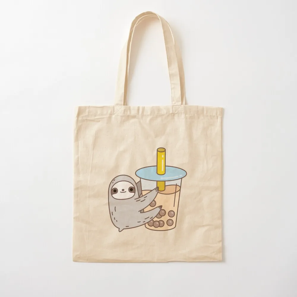 

Sloth Loves Bubble Tea Tote Bag shopping trolley bag bags woman 2025 Canvas Tote Bag