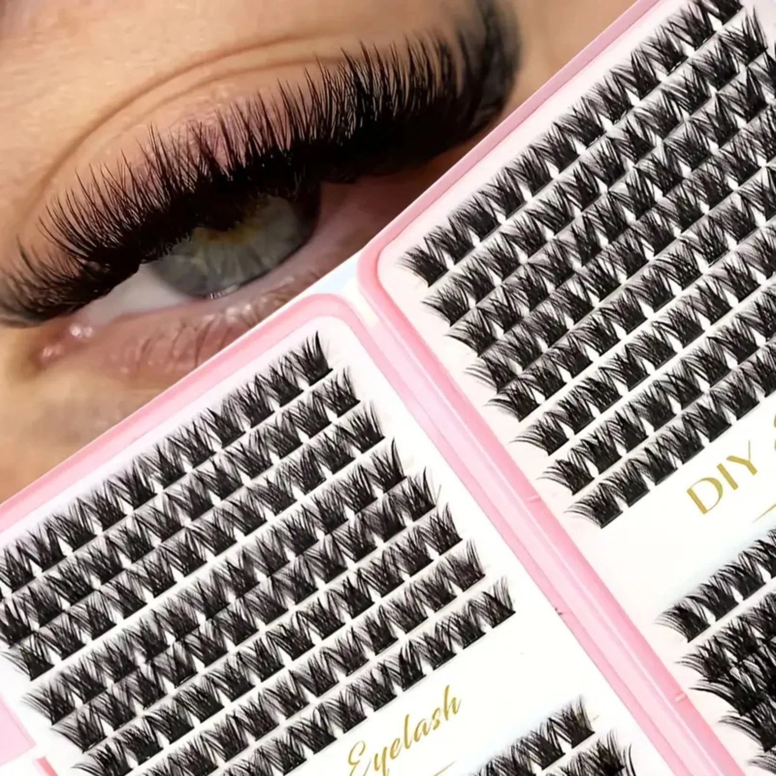 D-Curl Multiple Lengths Cluster Lashes DIY Extension Kit Individual Lashes Set with Lash Book for Home Use