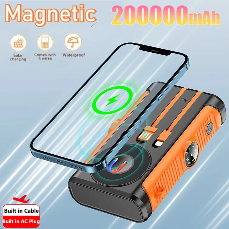 

22.5W Hand Crank Solar Power Bank 20000mAh 15W Magnetic Wireless Charger Magsafe Powerbank for iPhone 16 15 14 13 iWatch Airpods