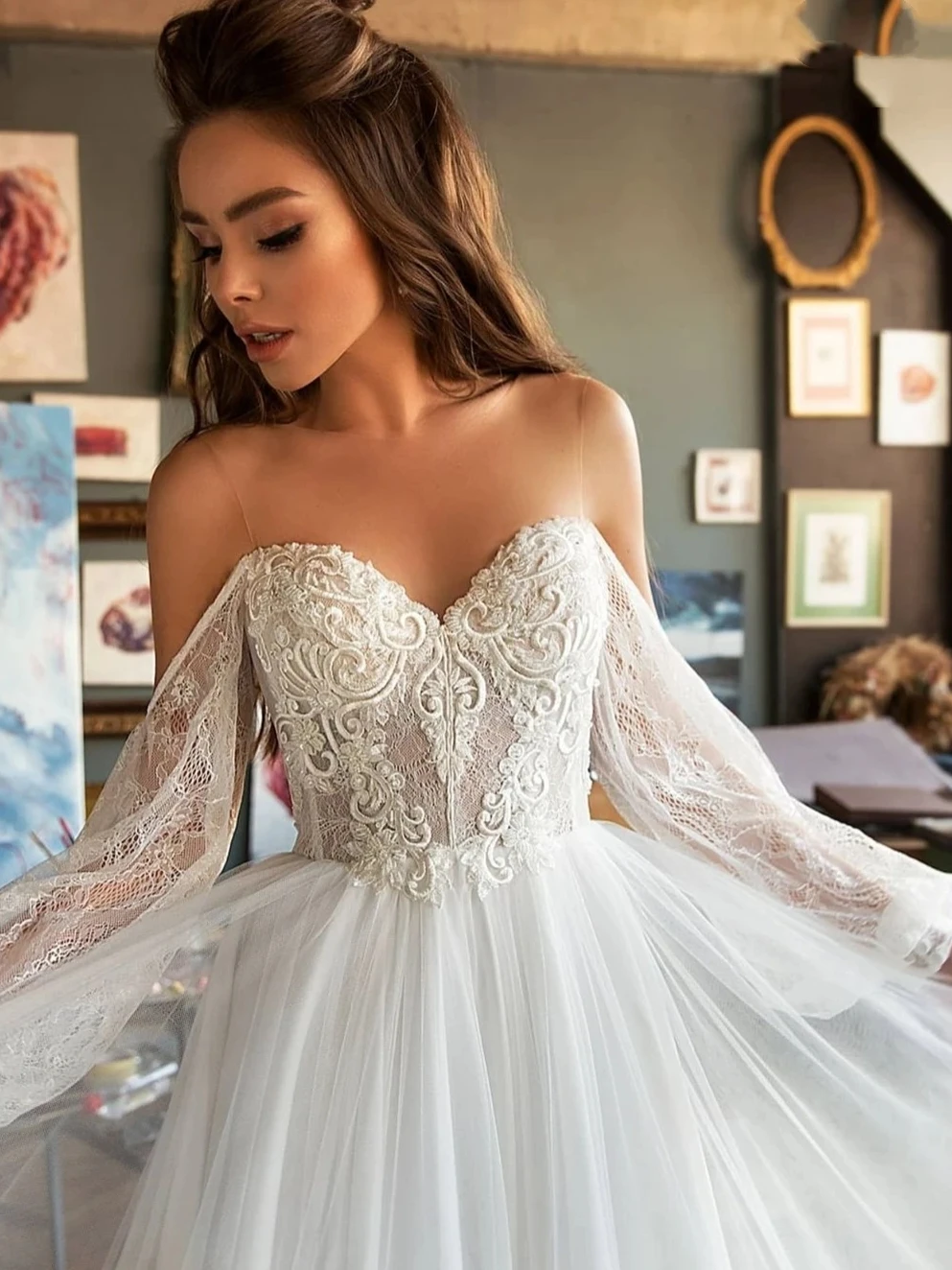 Vestidos De Novia bohemios Vintage con hombros descubiertos, traje De Novia De corte en A con escote Corazón, apliques De encaje, 2024