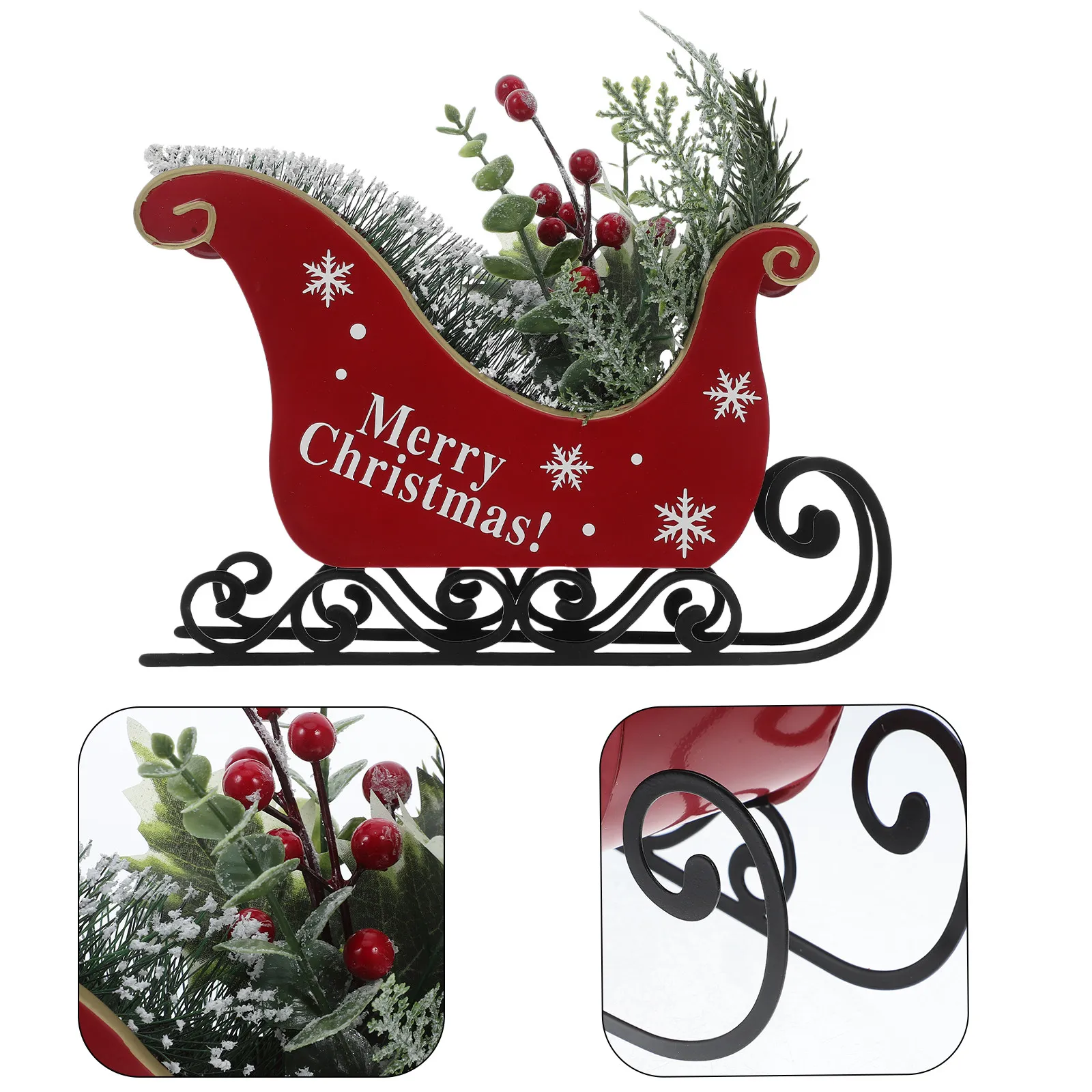 Iron Xmas Sleigh Ornament Lovely Festive Desktop Tabletop Decor for Living Room Bedroom Shop Window Christmas Party Decoration