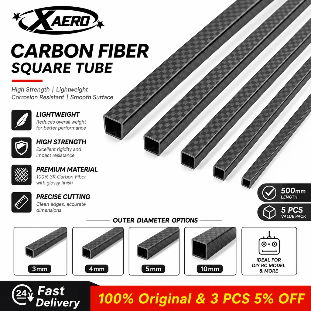 5pcs Carbon Fiber Square Tube High Strength Length 500mm Outer Diameter 3mm 4mm 5mm 10mm For DIY RC Model