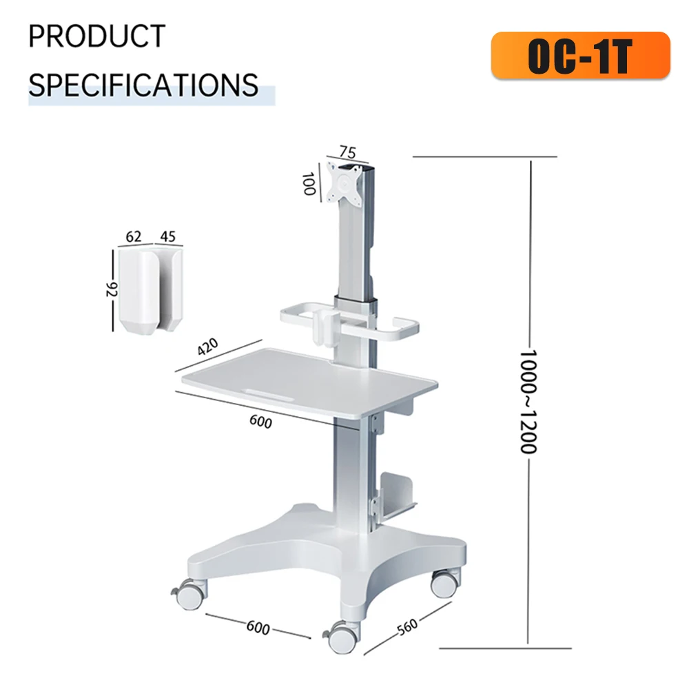 Dental Medical Cart Intraoral Scanner Trolley with Bracket Tray Holder Mobile Cabinet Trolley Dentist Clinic Oral Scanner Cart