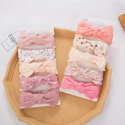 5Pcs/Set Solid Muslin Cotton Linen Baby Headband Elastic Rabbit Ear Hair Band Infant Girl Turban Headwraps Stretch Accessories