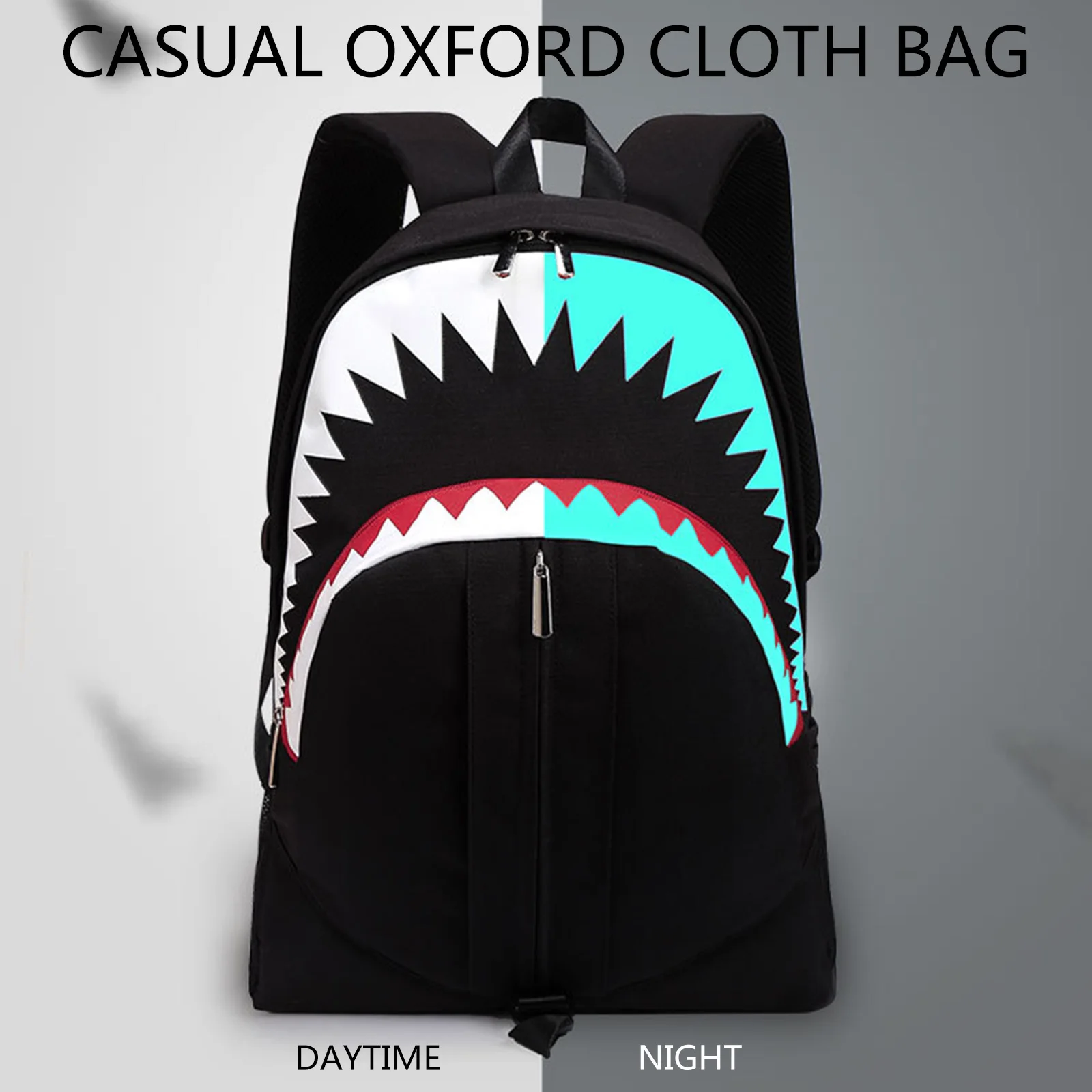 Fashion Men Backpack Shark Mouth Pattern Design Casual Shopping Multifunctional Bags for Street Travel Trip Knapsacks