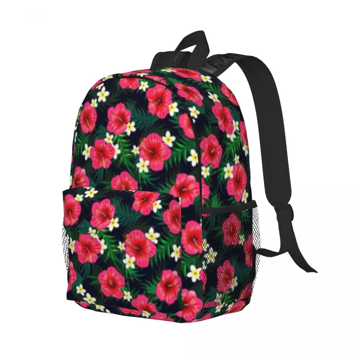 Mochila de hibisco rosa para mujer, bolsa de libros de viaje para ordenador portátil, resistente al agua, alta capacidad, 15 pulgadas