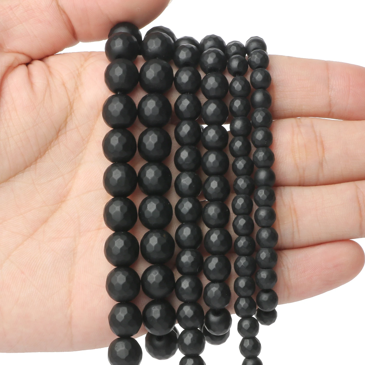 Natural Matte Faceted Black Stone Beads Agates Onyx Round Loose Beads For Diy Needlework Handmade Bracelet 6mm 8mm 10mm 15\'\'