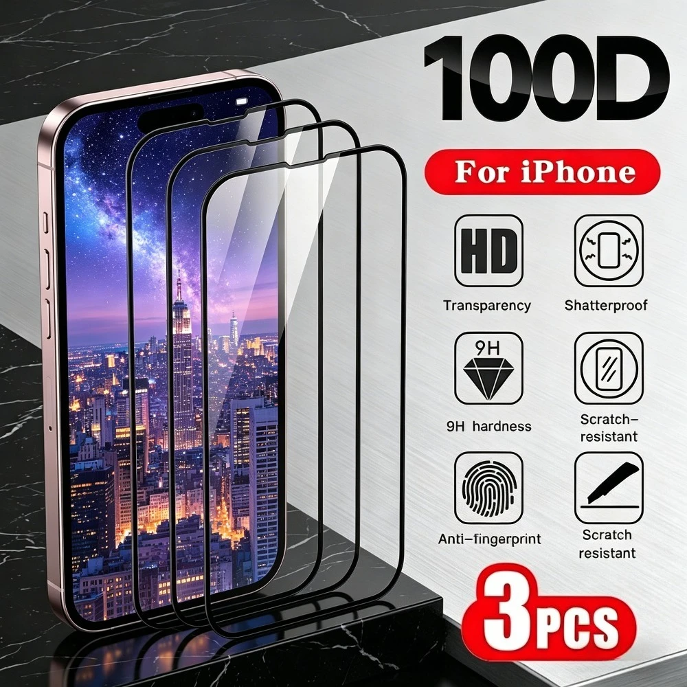 

3Pcs Ultra HD Full Screen Protector for iPhone 17 16 15 14 Pro Max Air 17e 16e Tempered Glass for iPhone 13 12 11 Pro 15 14 Plus