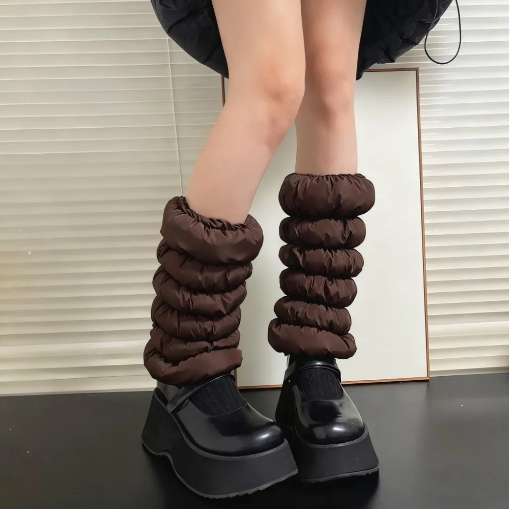 

Thickened Down Cotton Leg Warmers Mid-calf Fluffy Loose Socks Foot Cover Wind Protection Solid Color Boots Cover Streetwear