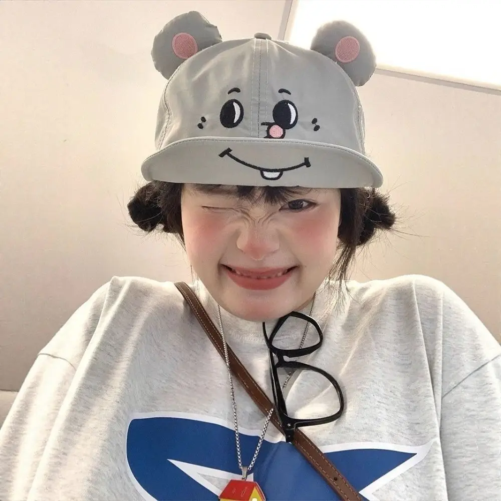 Cartoon Embroidered Mouse Cat Ear Baseball Cap Breathable Casual Animal Ear Smile Face Cap Adjustable Streetwear Hat For Girls
