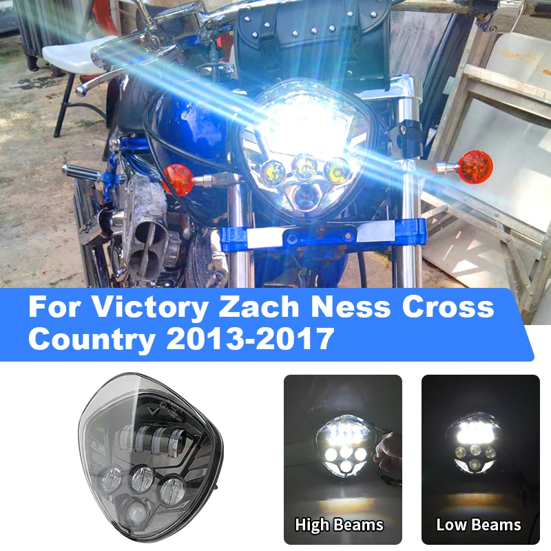 Motorcycle Accessories High Low Beam Black LED Headlight Compatible For Victory Zach Ness Cross Country 2013-2017 5