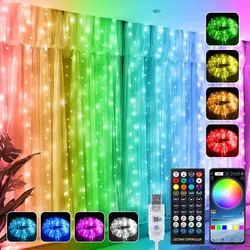 Rgb Led Gordijnverlichting Sprookjesachtige Lichtslingers Met Slimme App Control Slinger Voor Kerst Bruiloftsfeest Decoratie Indoor Outdoor