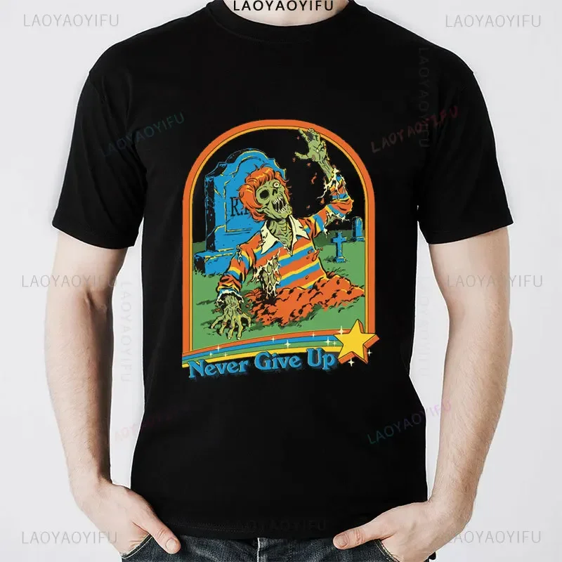 سلسلة الرعب الهزلية تيشيرتات للرجال والنساء ، لا تستسلم أبدًا ، قطن ، فريد ، إبداعي ، كرتون ، ملابس الشارع الصيفية