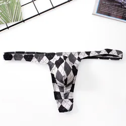 Youth Checkered Printed Thongs for Men Ice Thread T Back G Stings Boys U Convex Pouch Underwear Gays Elastic Fashion Panties New