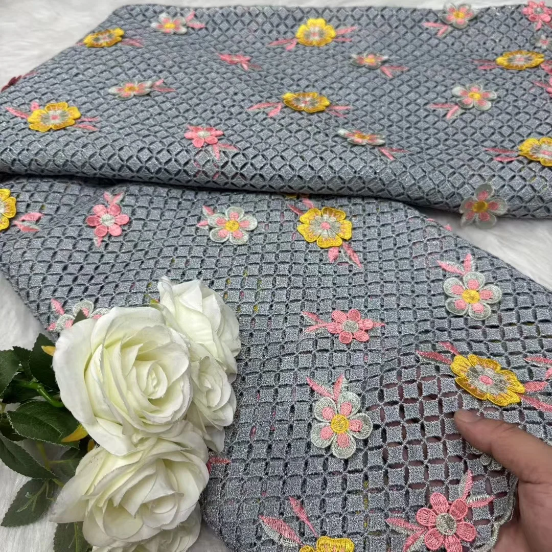 

Nigerian 3D Water Soluble Lace and Fabric Sequins African Guipure Cord Lace Fabric Embroidery Dresses For Women Latest 5 yards