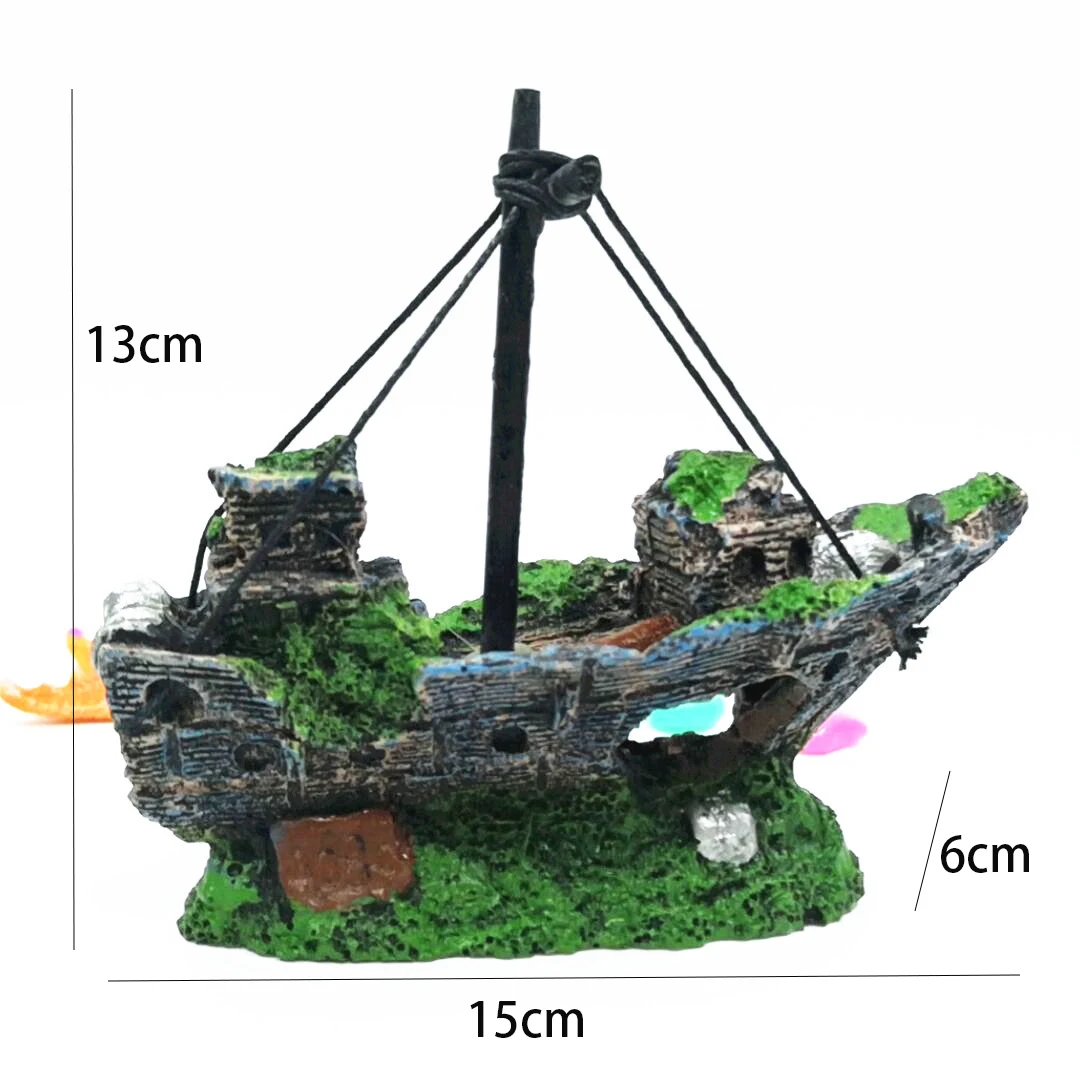 Aquarium Fish Tank Decorations Landscape Pirate Ship Wreck Ship Vintage Resin Design Boat Aquarium Accessories Home Decorations