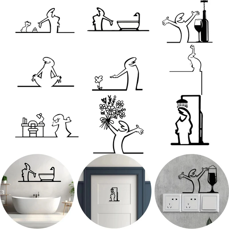 1 Piece of Black Shower Picture Wall Decoration Minimalist Lines Metal Bathroom Logo Country Door Art Logo Fun Lintel